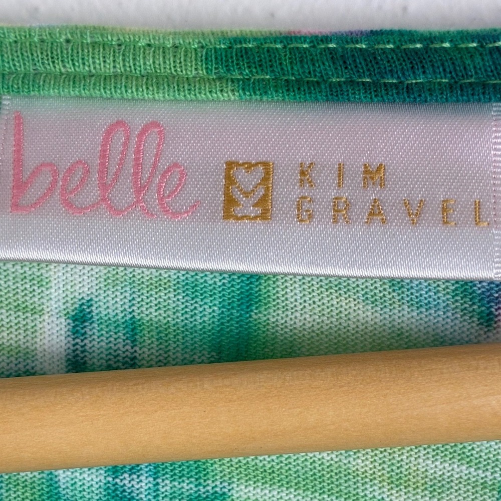 Belle by Kim Gravel 1X Tropical Palm Print Modal Cotton V-Neck Smocked Cuff Top - Picture 9 of 11
